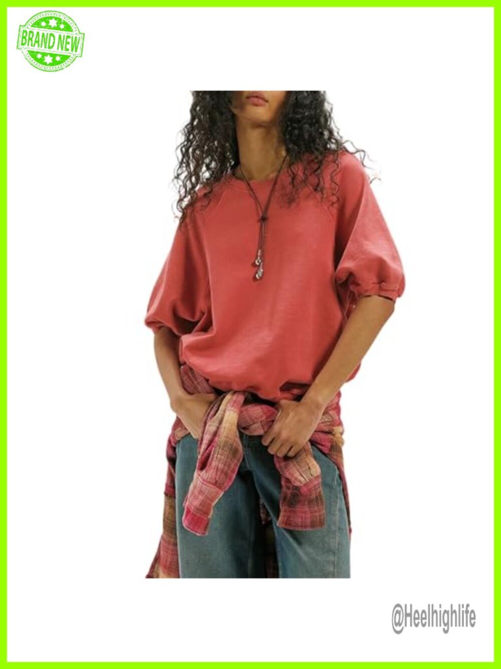 Womens Oversized Puff Short Sleeve Sweatshirt Crewneck Loose Fit Pullover